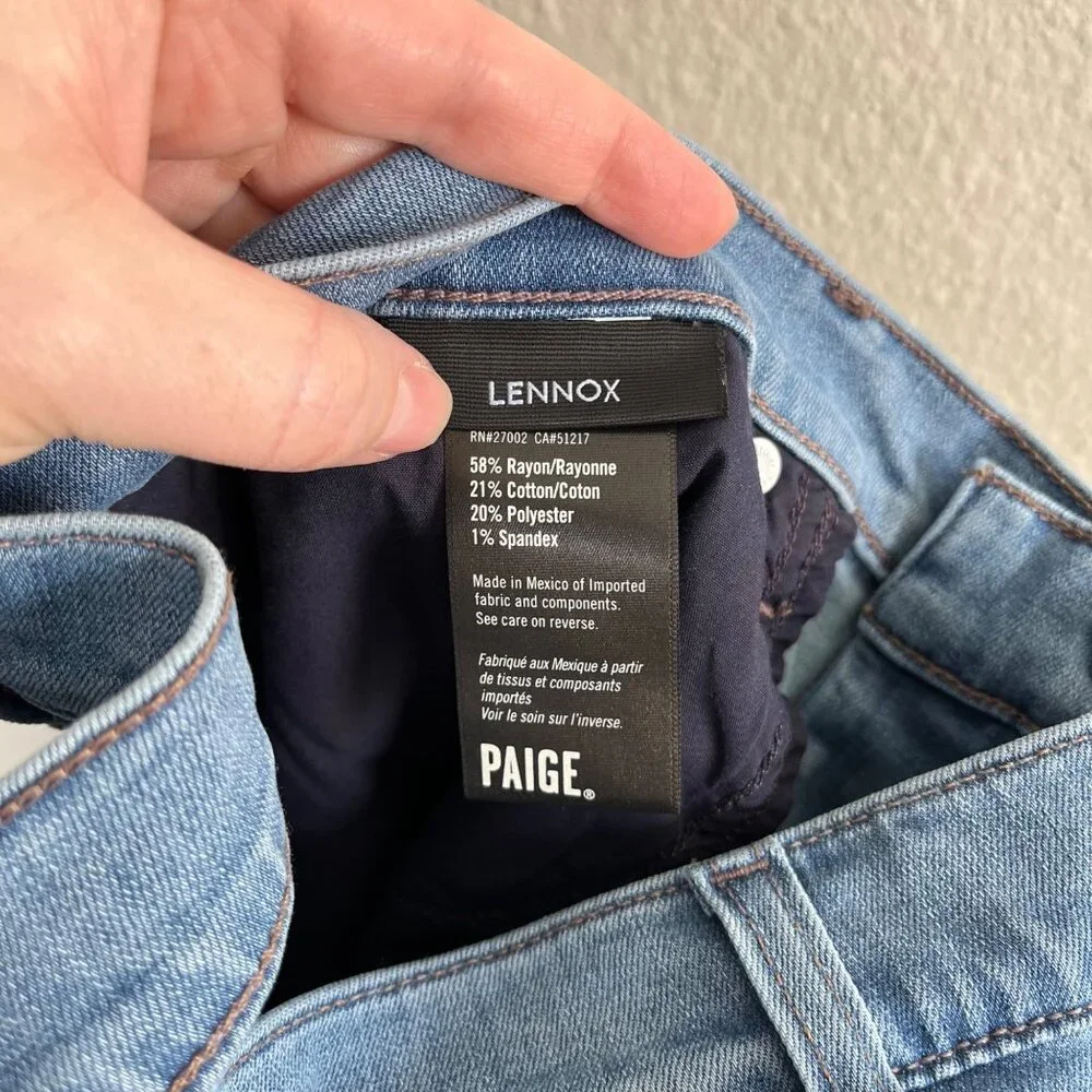 Paige Mens Lennox Slim Fit Jeans Size 40 Robby Light Blue Wash
